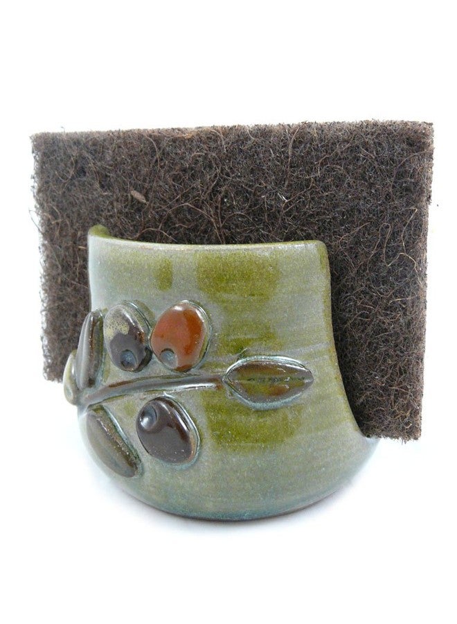Modern Artisans American Handmade Pottery Kitchen Sponge Holder, Mediterranean Olive Branch Motif - Image 3